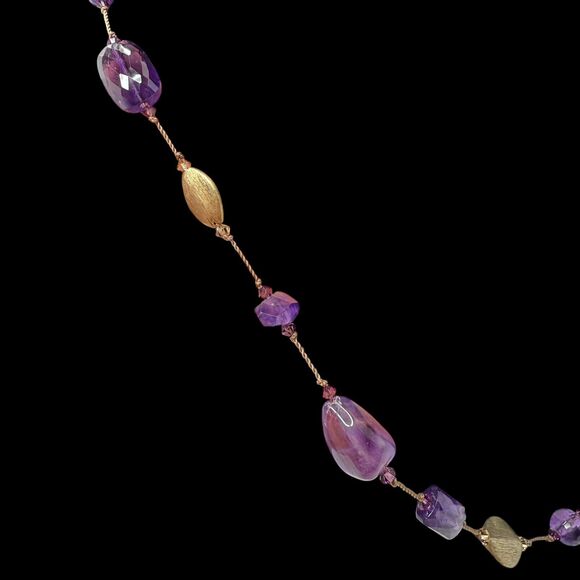 Margo Morrison Amethyst Combo Gold Vermeil Ball Swarovski Sterling 35” Necklace - Picture 6 of 10